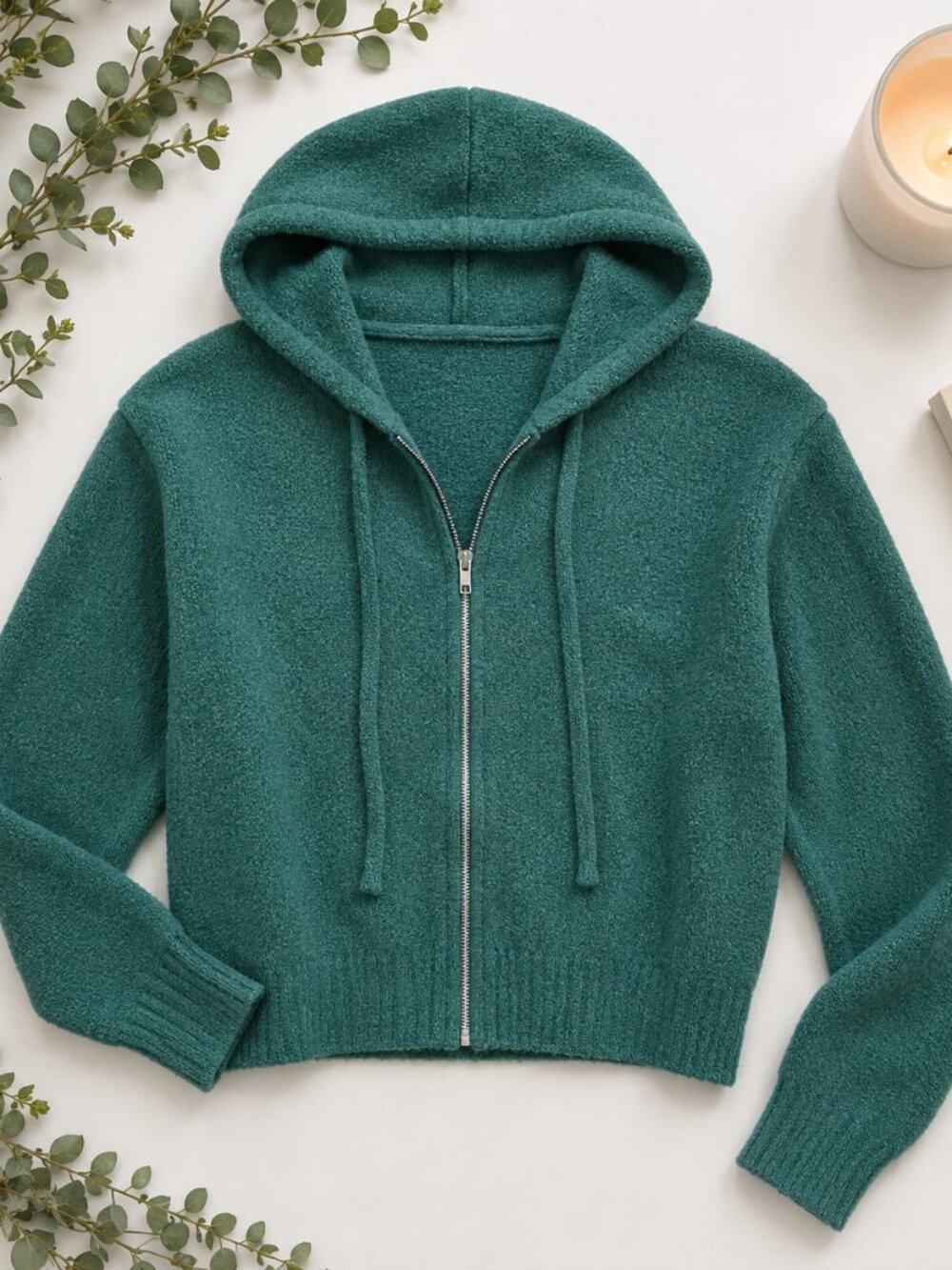NIB Zenana Hunter Green Full Zip Hoodie | Soft Lightweight Zip-Up | Sizes M, XL